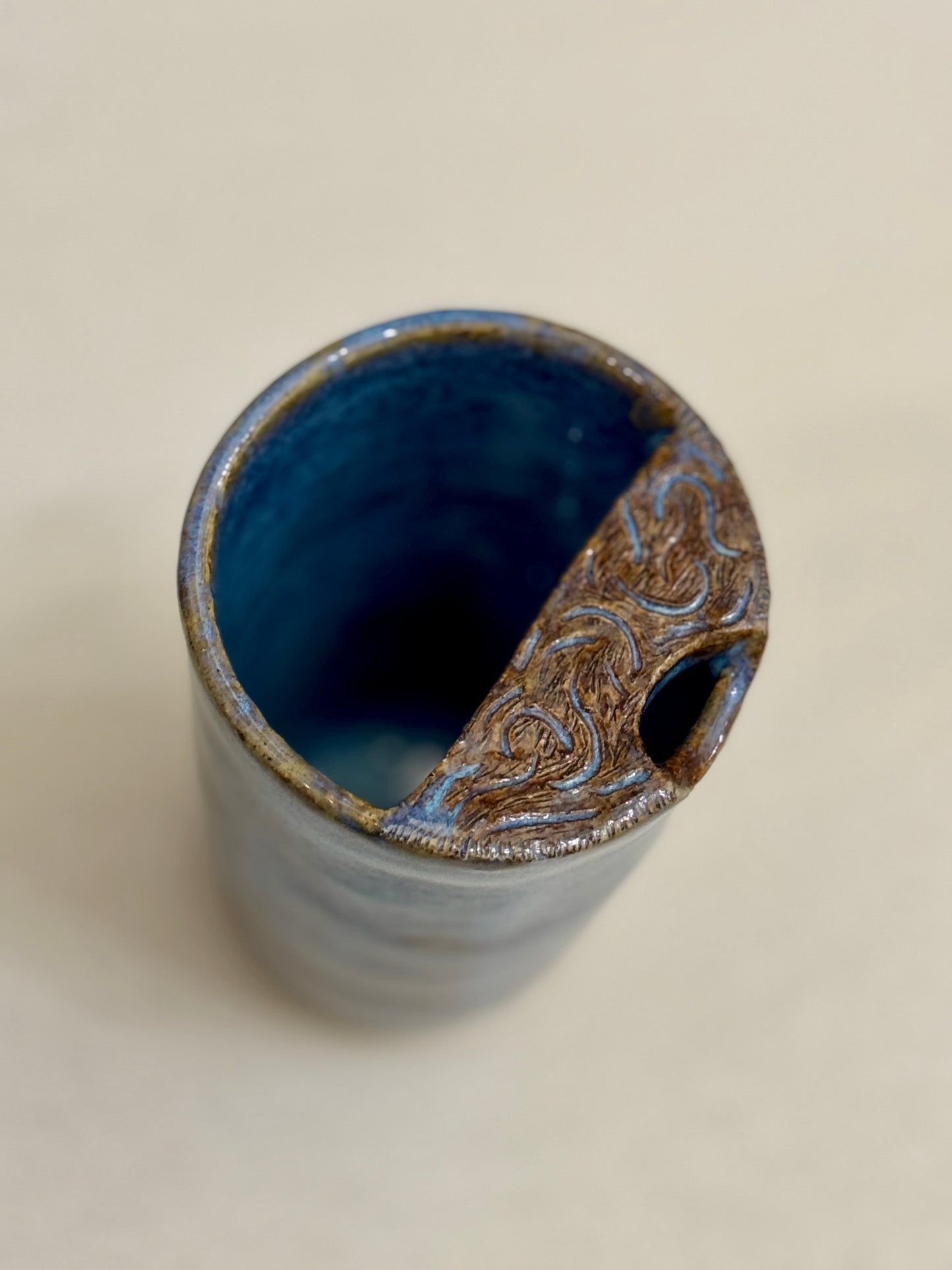 Carved Blue Rutile Travel Mug