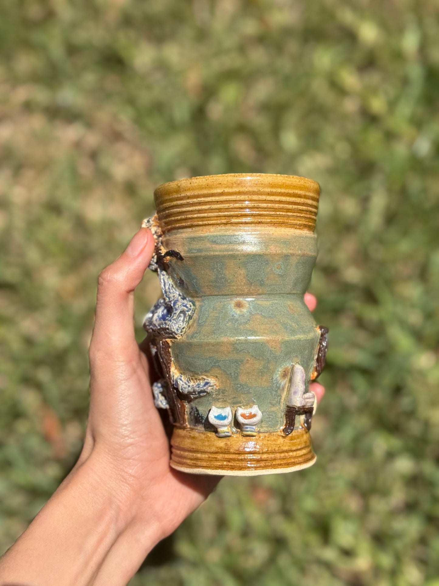 Siamese and Calico cat to go mug