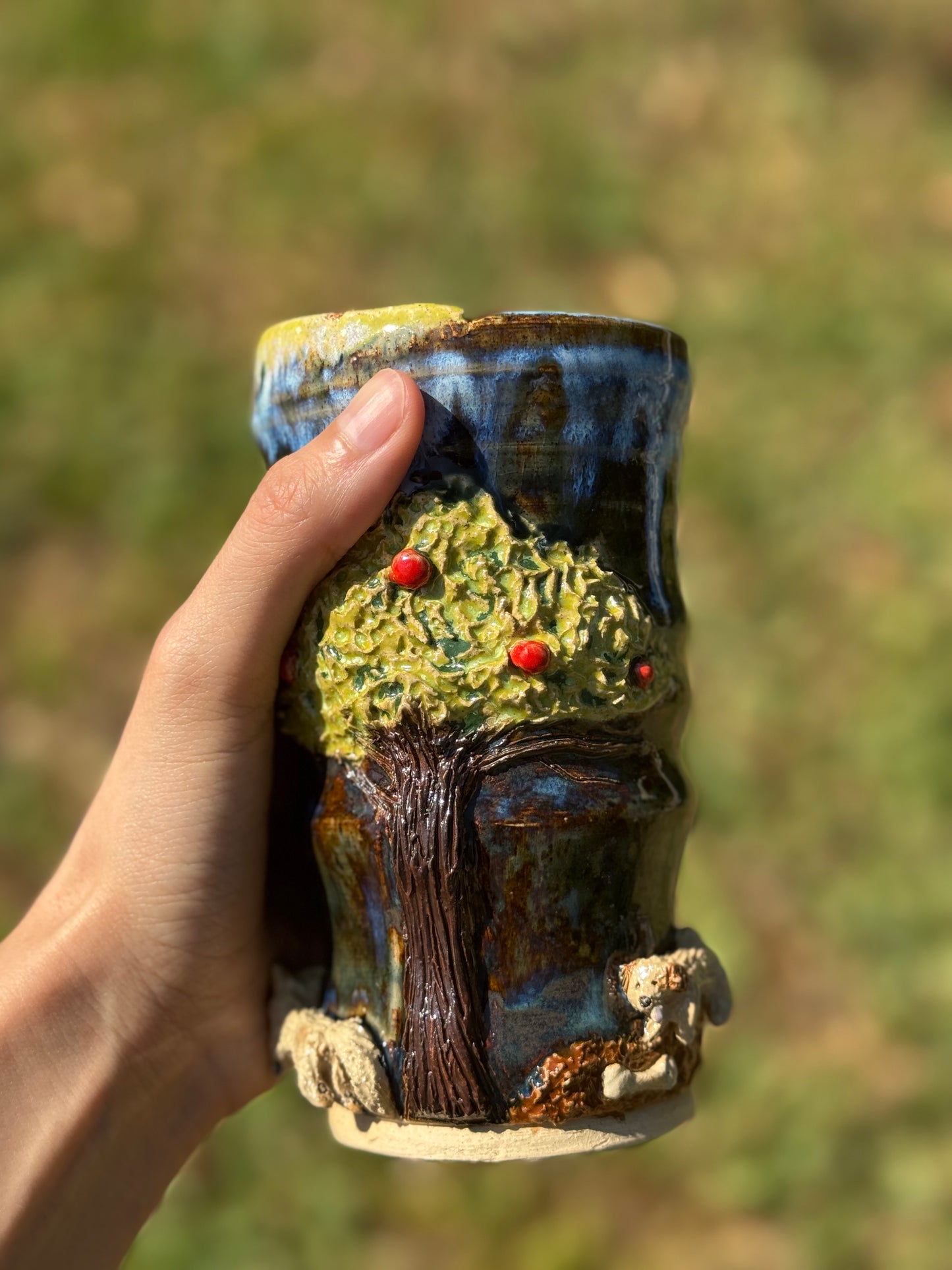 The dog by the apple tree